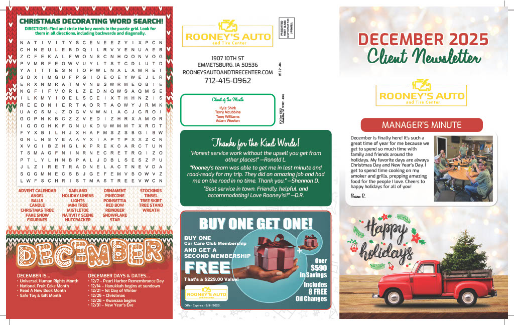 October 2025 Client Newsletter - Rooney's Auto & Tire Center